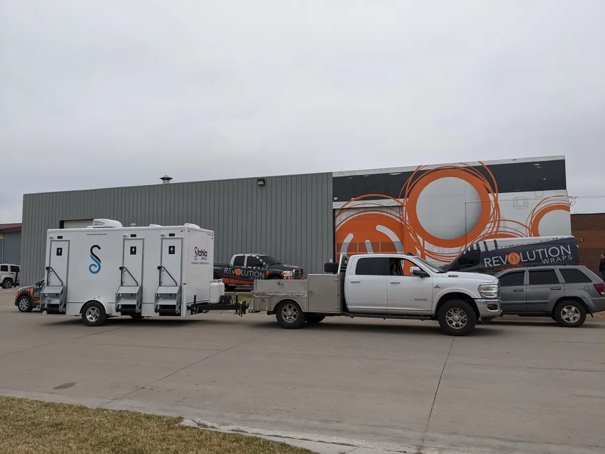 Combo trailer deployed at job site