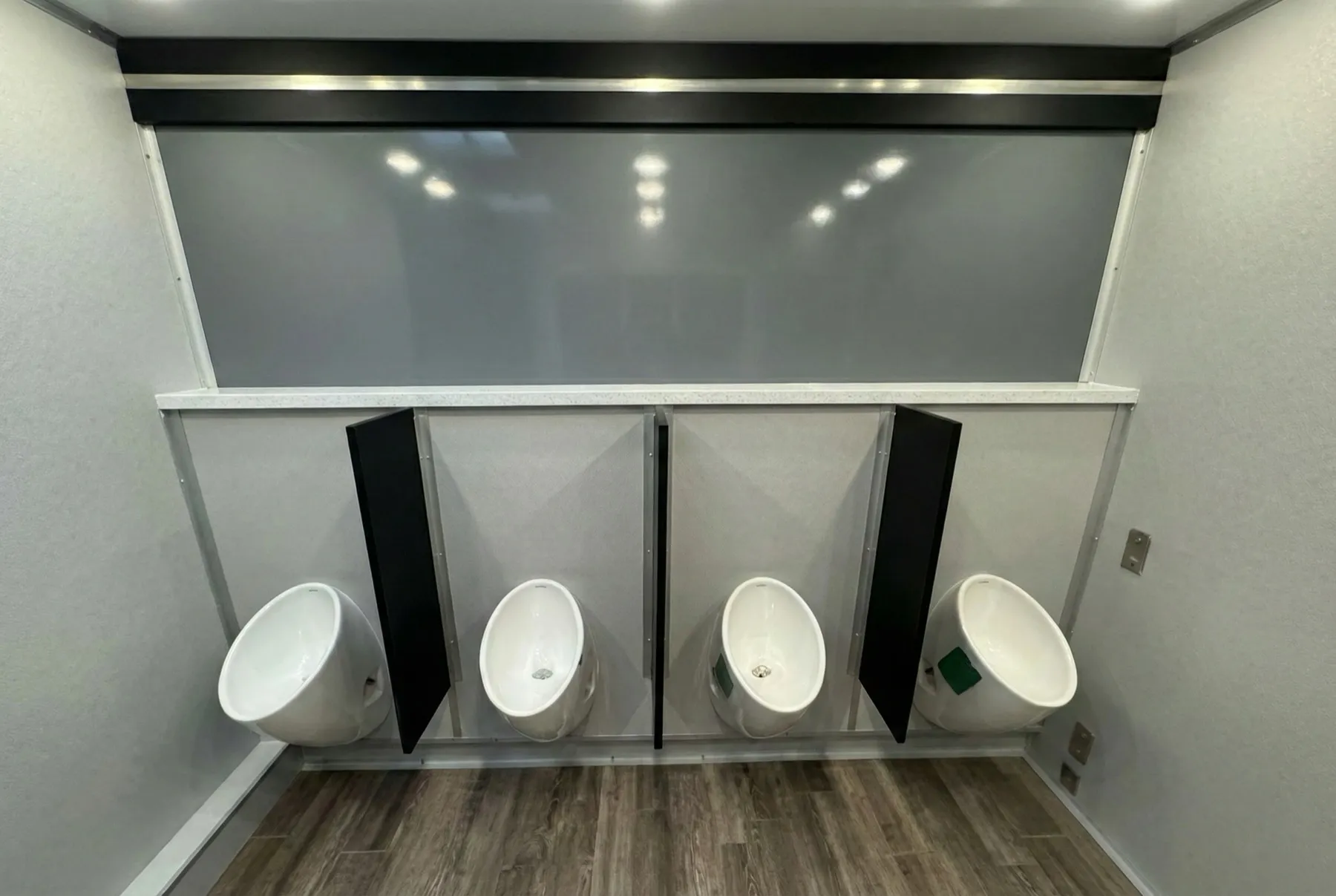 Restroom trailer interior — clean, climate controlled